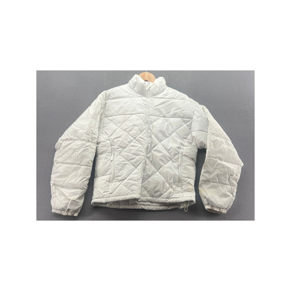 Steve & Barry's Double Down Puffer Jacket White Quilted Ripstop Full Zip Large